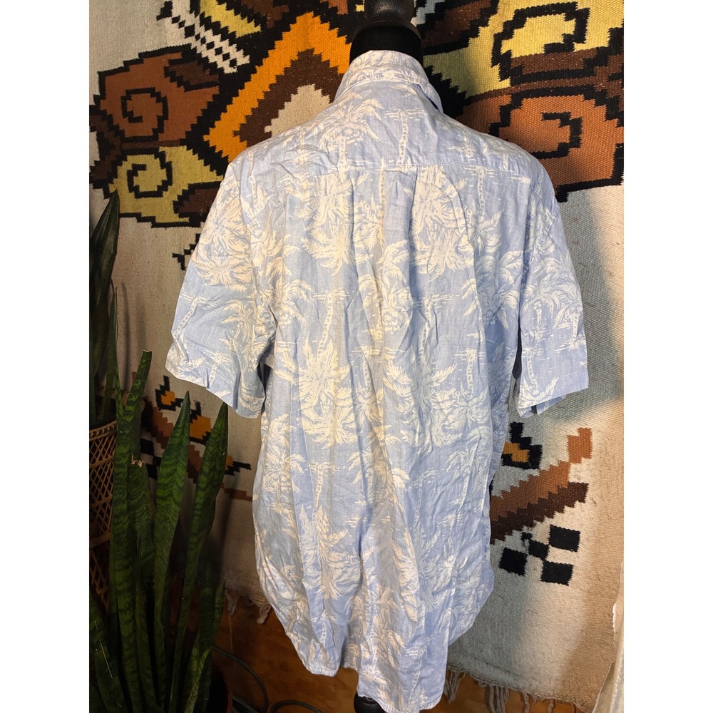 Chaps Button Down Shirt Mens M Blue Excellent Palm Tree Tropical Untucked S/S
